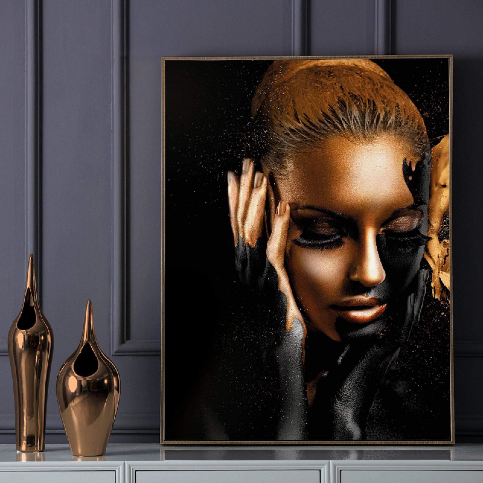Impression toile noire dorée portrait africain décoration murale - 8