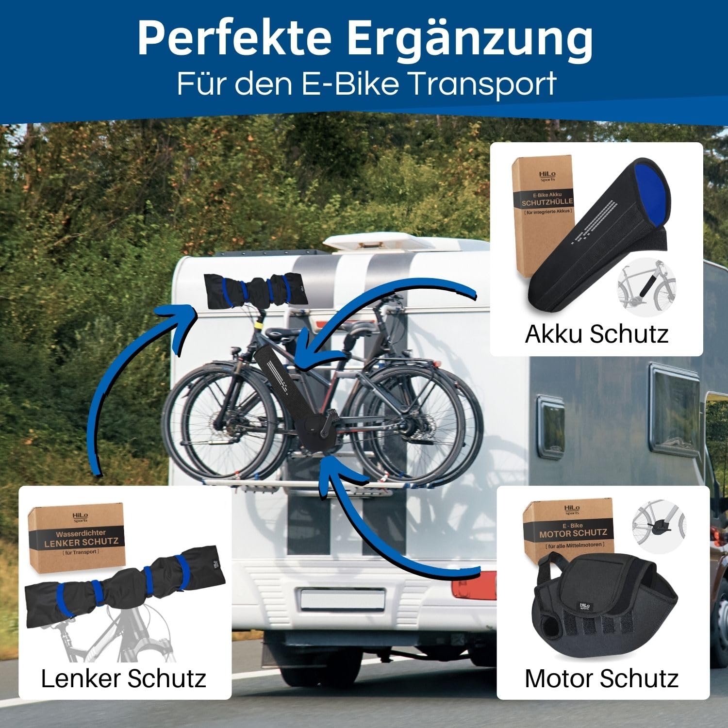 HiLo sports E-Bike Akku Schutzhülle - [Für 28-42 cm Rahmenumfang] - Thermoschutzhülle fürs E Bike - Schützt vor Kälte und Schmutz - Neopren Akku Schutz (Blau)