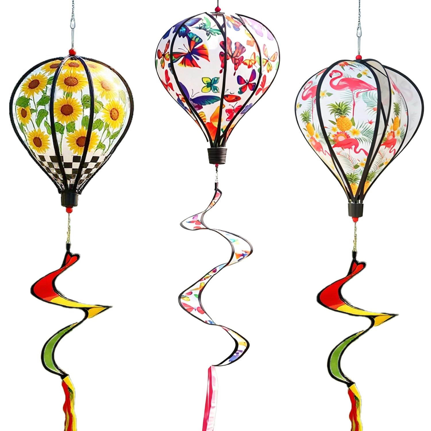 Rainbow Hot Air Balloon Wind Spinner Garden Pinwheels Whirligigs Wind Chime Decorations Outdoor Hanging Decor Lawn Yard Windsock Ornaments 3Pack