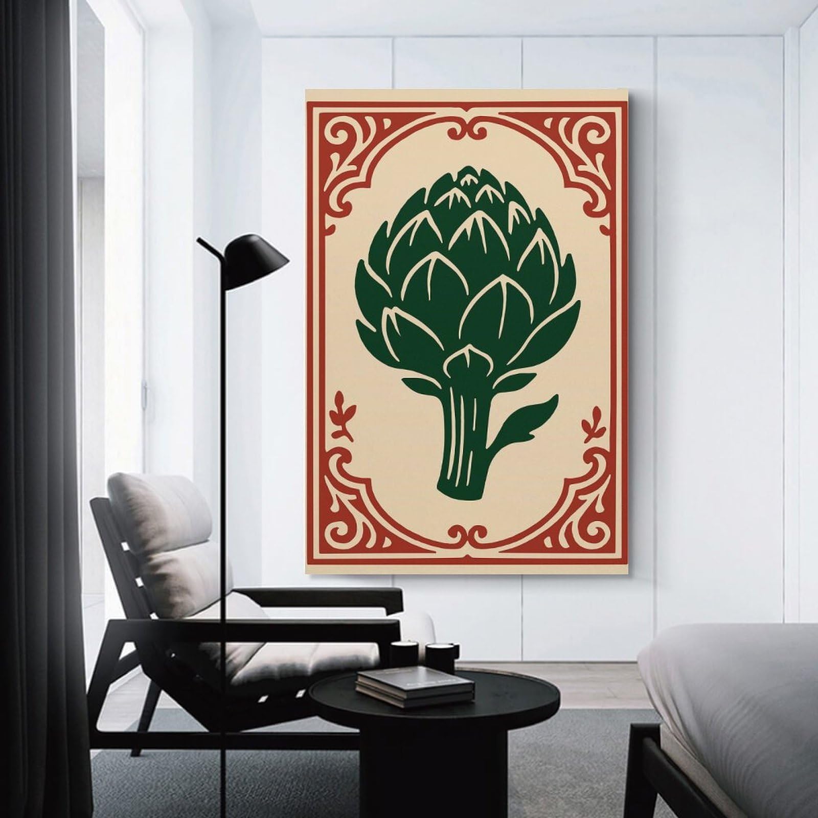 Junmoney Artichoke Illustration with Decorative Border Room Decor Wall Art 20x30inch(50x75cm), for Corridors, Hallways Or Apartment Entries, Decorative Wall Art for Narrow Spaces