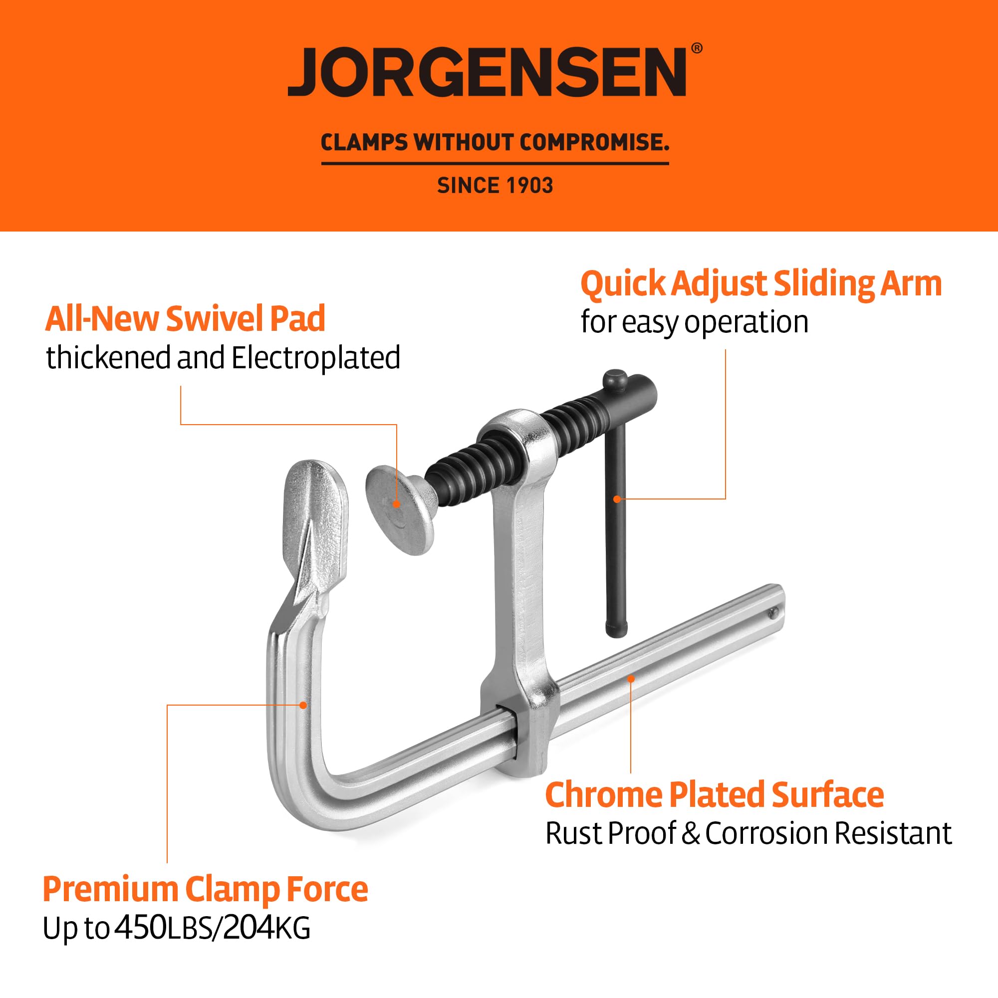 Jorgensen Bar Clamps, 6-Inch Heavy-duty Drop Forged Steel Bar Clamps for Woodworking and Welding, 2 Pack