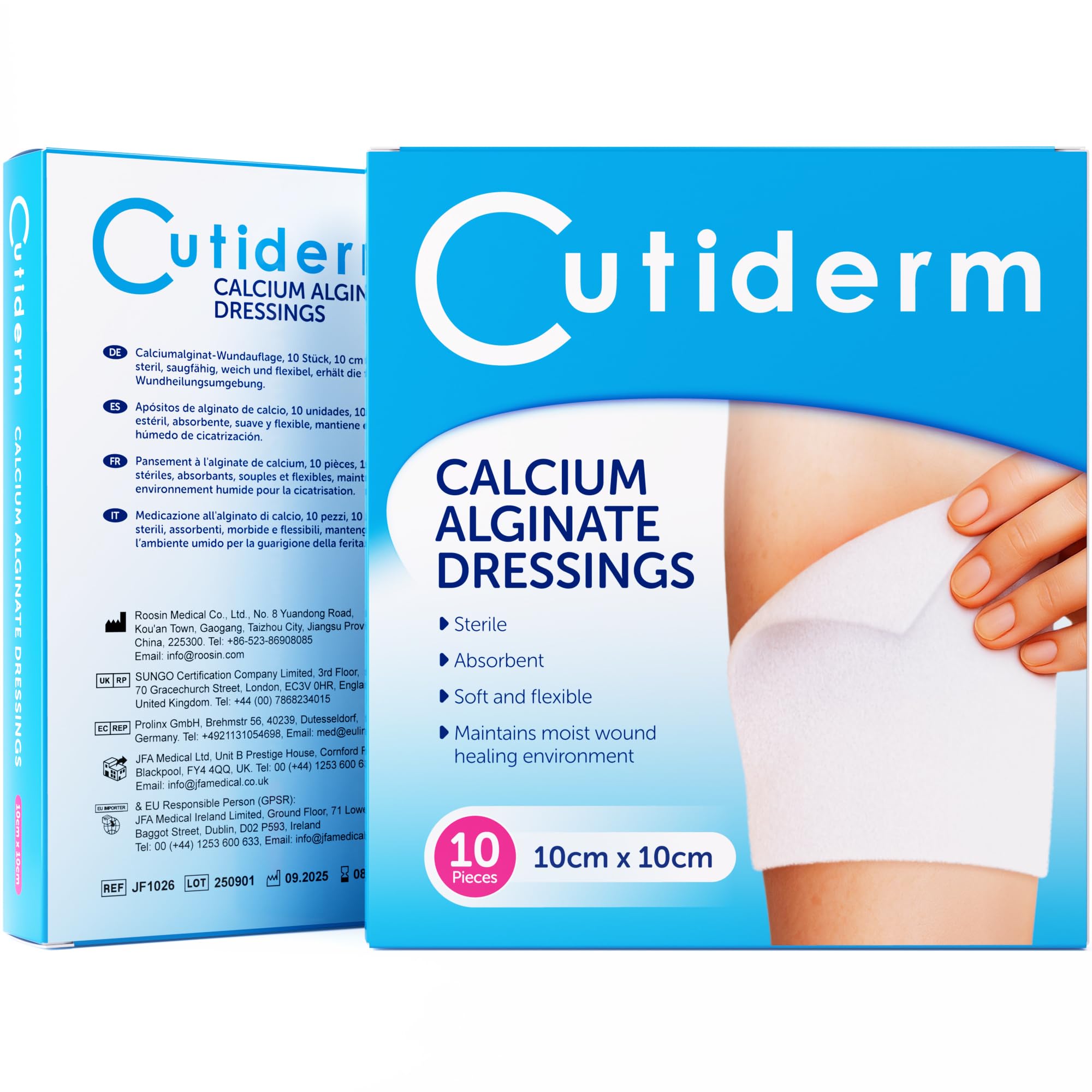 Pack of 10 Calcium Alginate Low Adherent Wound Dressing 10cm x 10cm - Suitable for cuts and lacerations, Post Surgical Wounds, exuding Wound Including venous, arterial and Diabetic ulcers
