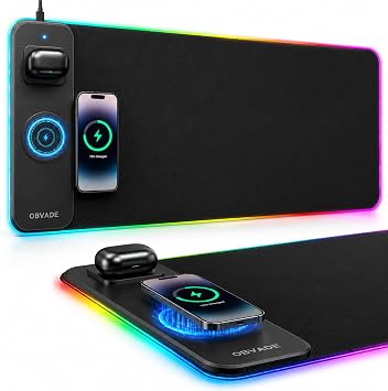 Gaming RGB Mouse Pad Wireless Charging XXL Desk Mat for Keyboard 15w Fast Charger 11 Led Light Modes Non-Slip Large Office Desk Pads on Top of Desks