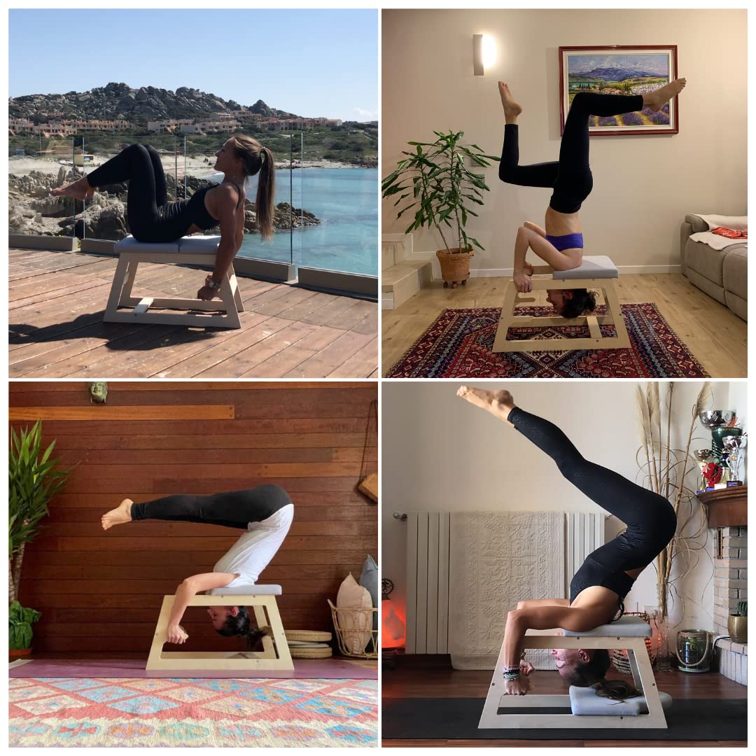 Meanswood Panca Inversione Yoga in Legno – Sedia Yoga per Posizioni Inverse, Yoga e Fitness – Supporto per Sirsasana, Pose Inverse a Testa in giù (Versione Naturale)