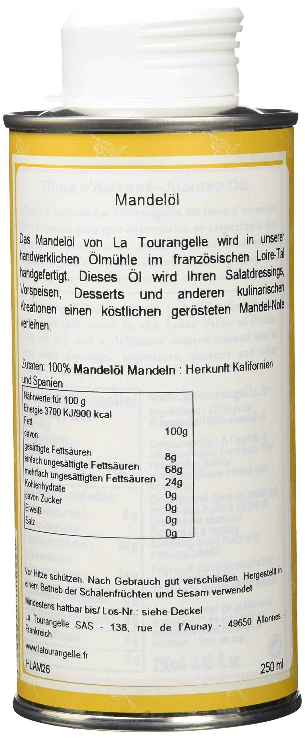 La Tourangelle – Mandelöl – Verleihen Sie Ihren Saucen und Ihrem Gebäck dank diesem Feinschmeckeröl eine besondere Note – 250 ml – 3er-Pack