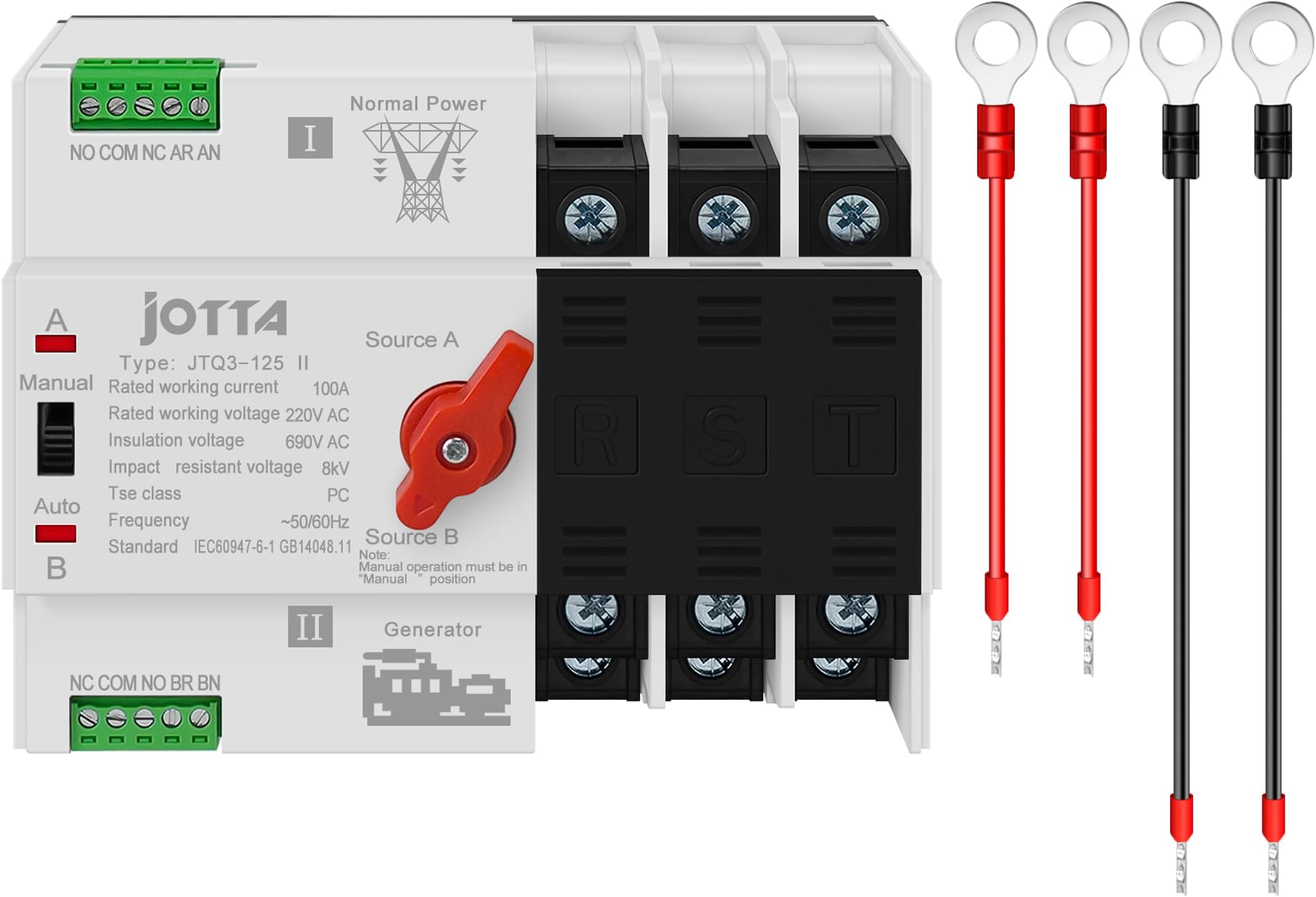 Jotta W2R-2P/3P/4P 100A 220V Mini ATS Automatic Transfer Switch Electrical Selector Switches Dual Power Switch (3P 100A 220V)