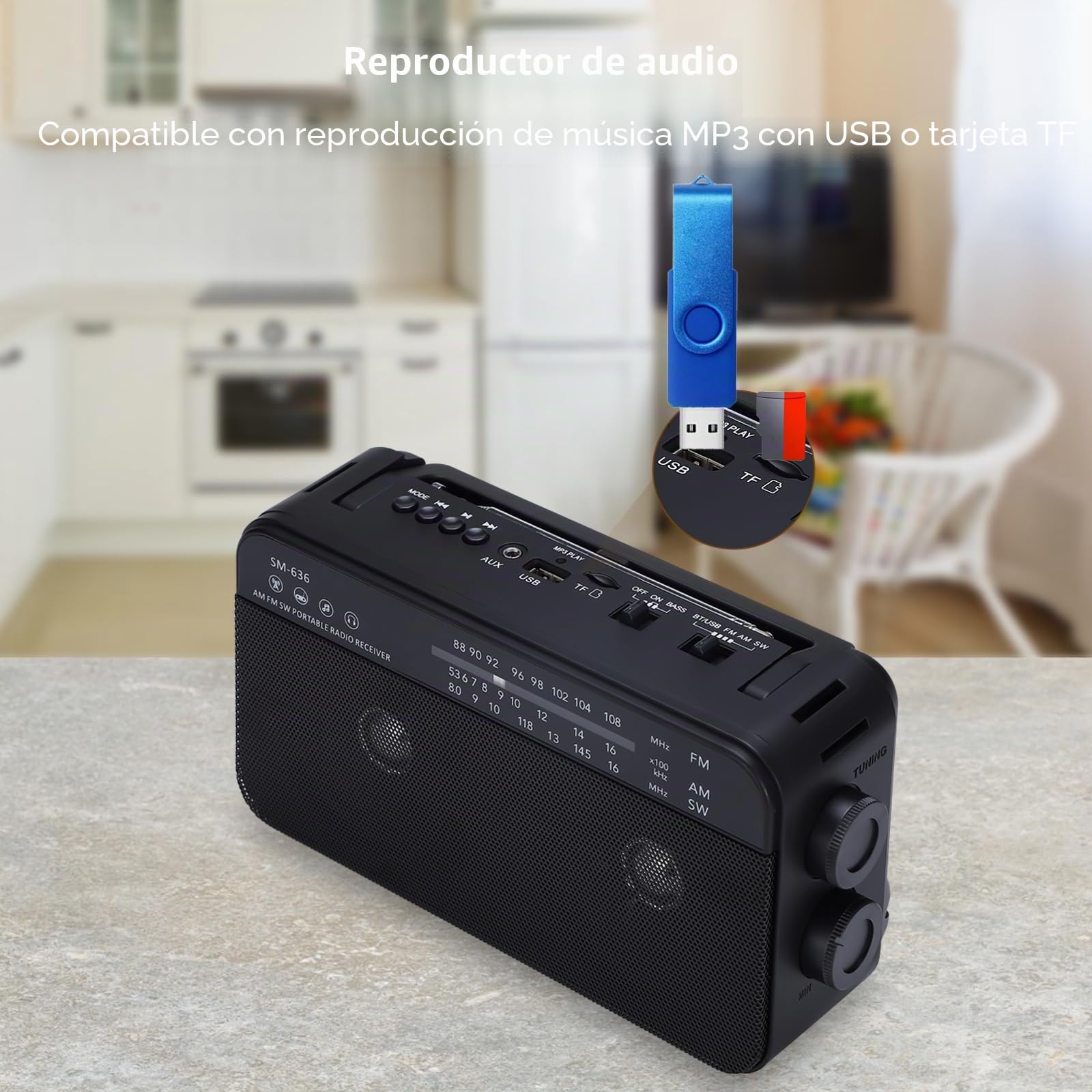SEMIER - Radio portátil Am FM de Onda Corta con Altavoz Bluetooth, 3X Pilas D o Radio de Transistor de Potencia de CA con Dos Altavoces de 6 vatios, Compatible con USB AUX y Reproductor de MP3 de