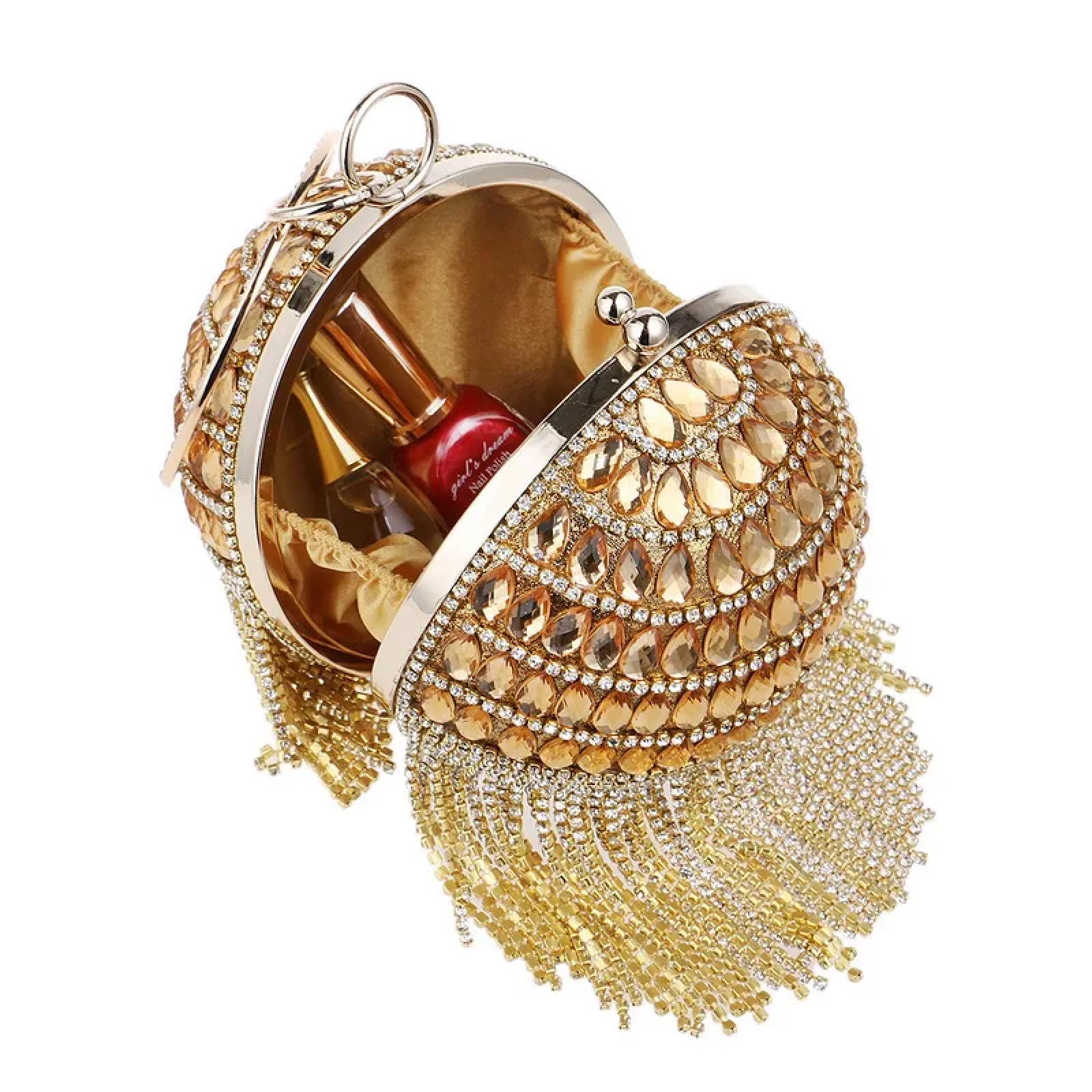 Abendtasche Damen Clutch Ball Quaste Frauen Party Metall Kristall Clutches Abend Hochzeits Tasche Braut Schulter Handtasche Armbänder Clutch
