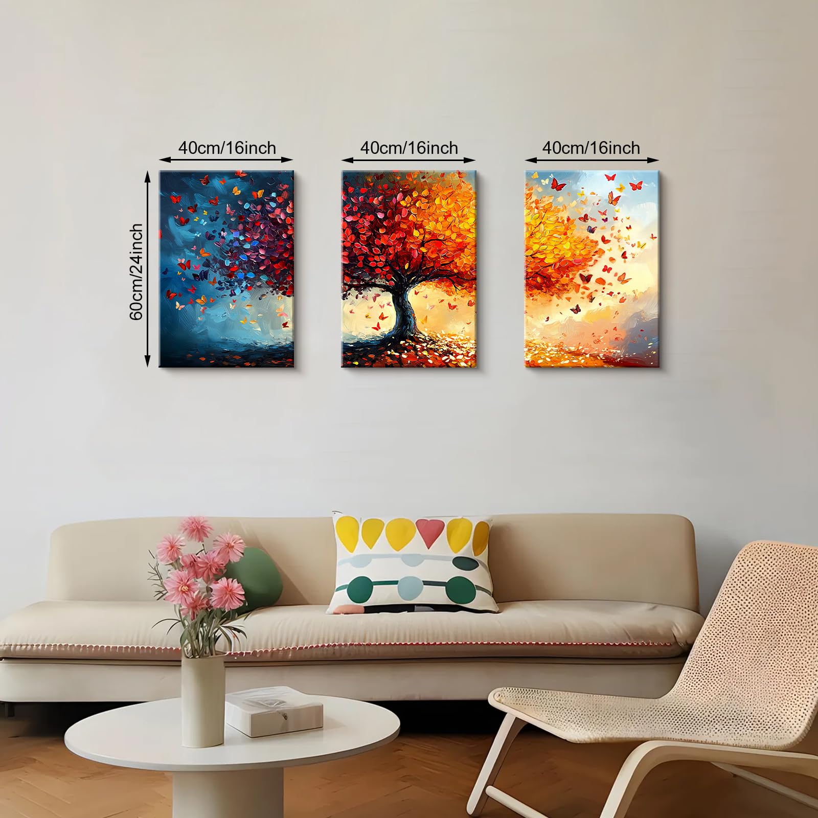 3 Pcs Orange Red Tree of Life Tree Canvas Wall Art - Image 2