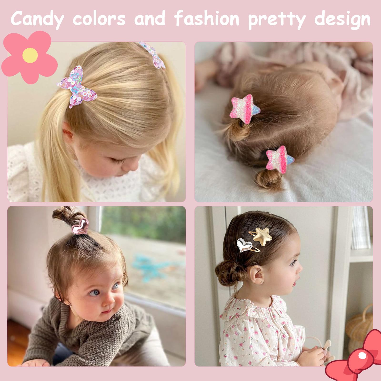 DRESHOW Toddler Hair Accessories Candy Colors Butterfly Heart Star Crown Shaped Cute Hair Clips Elastic Ponytail Holder for Toddlers Girls Kids - Image 3