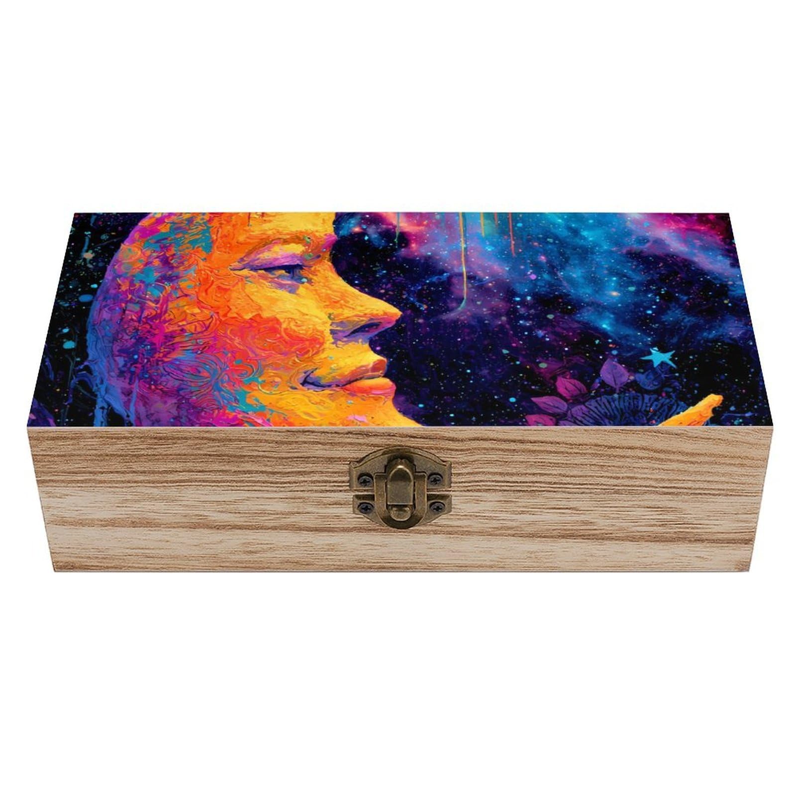 HLBSDM Psychedelic Moon Cosmic Stars Dripping Wooden Storage Box Craft Memory Keepsake Treasure Chest Box Jewelry Organizer