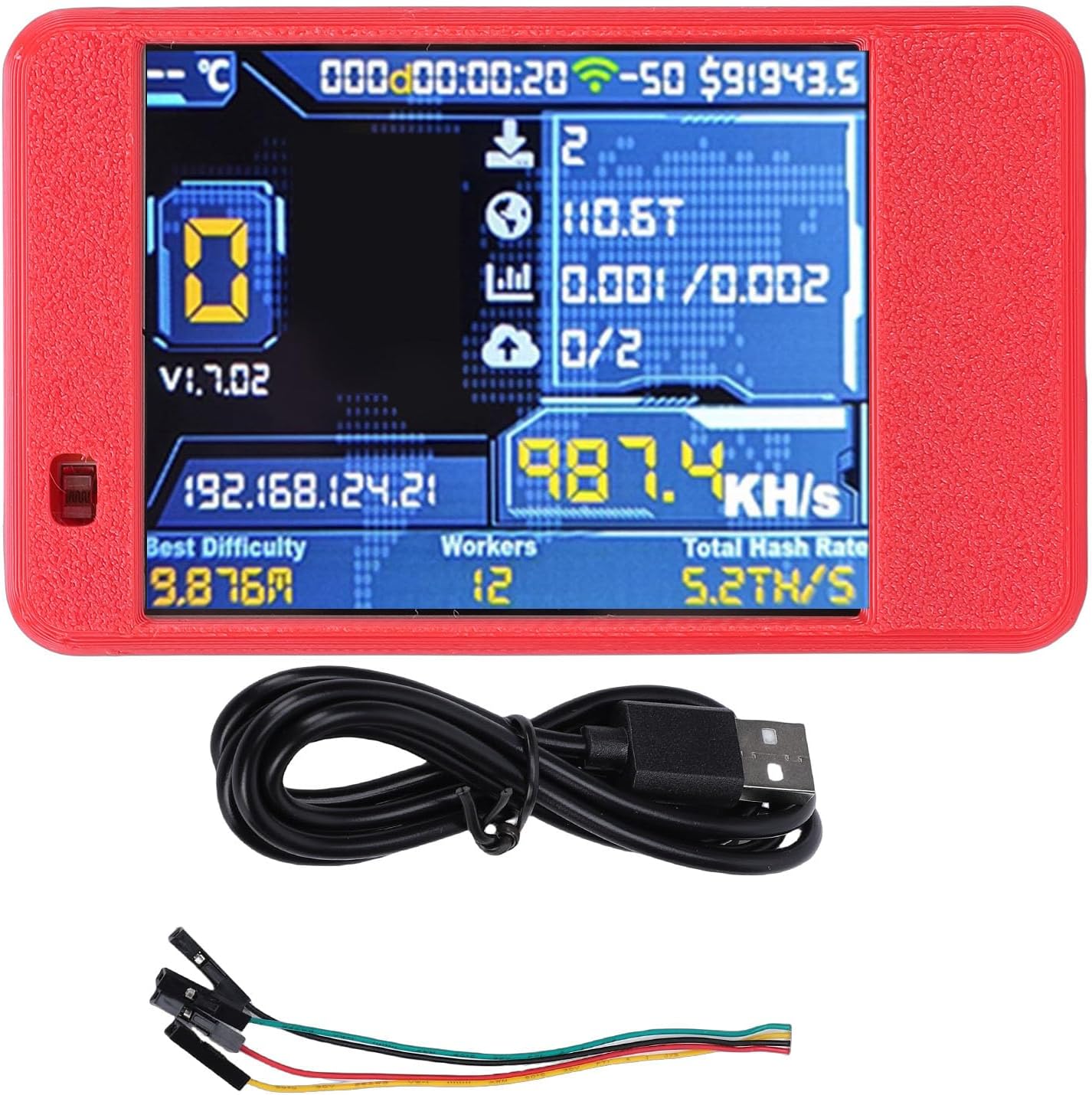 Interactive Touchscreen, Powerful Hashing Performance, Development Board Support Dual Core WiFi for BTC Mining, 2.8IN OLED Display, WiFi, BLE, (Red)