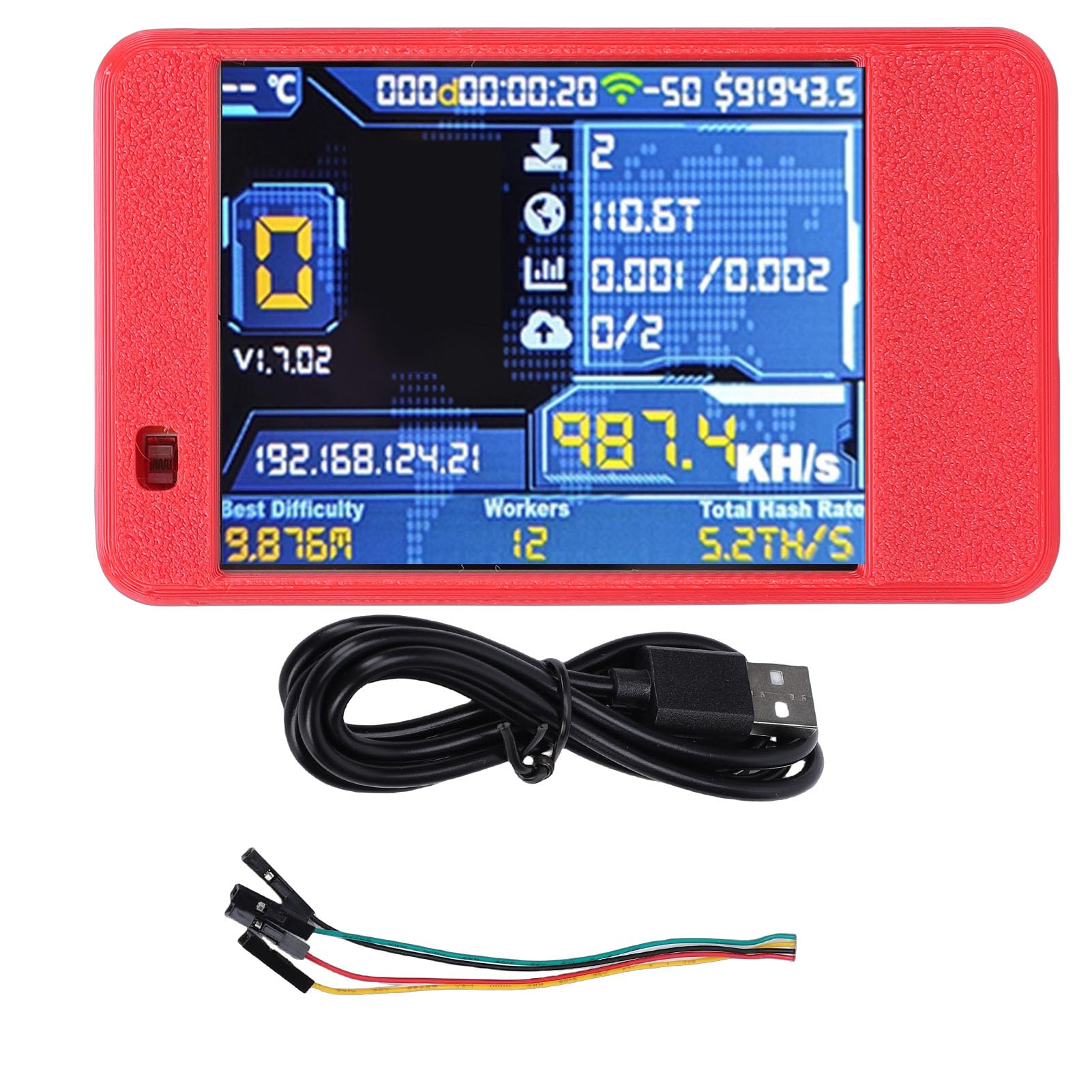 Potężna wydajność Mieszania, Płytka Rozwojowa Bitcoin Miner WiFi Dual Core Wsparcie 1060 KH/s Ekran Dotykowy Plug and Play z DROOM V3 MCU (Czerwony)