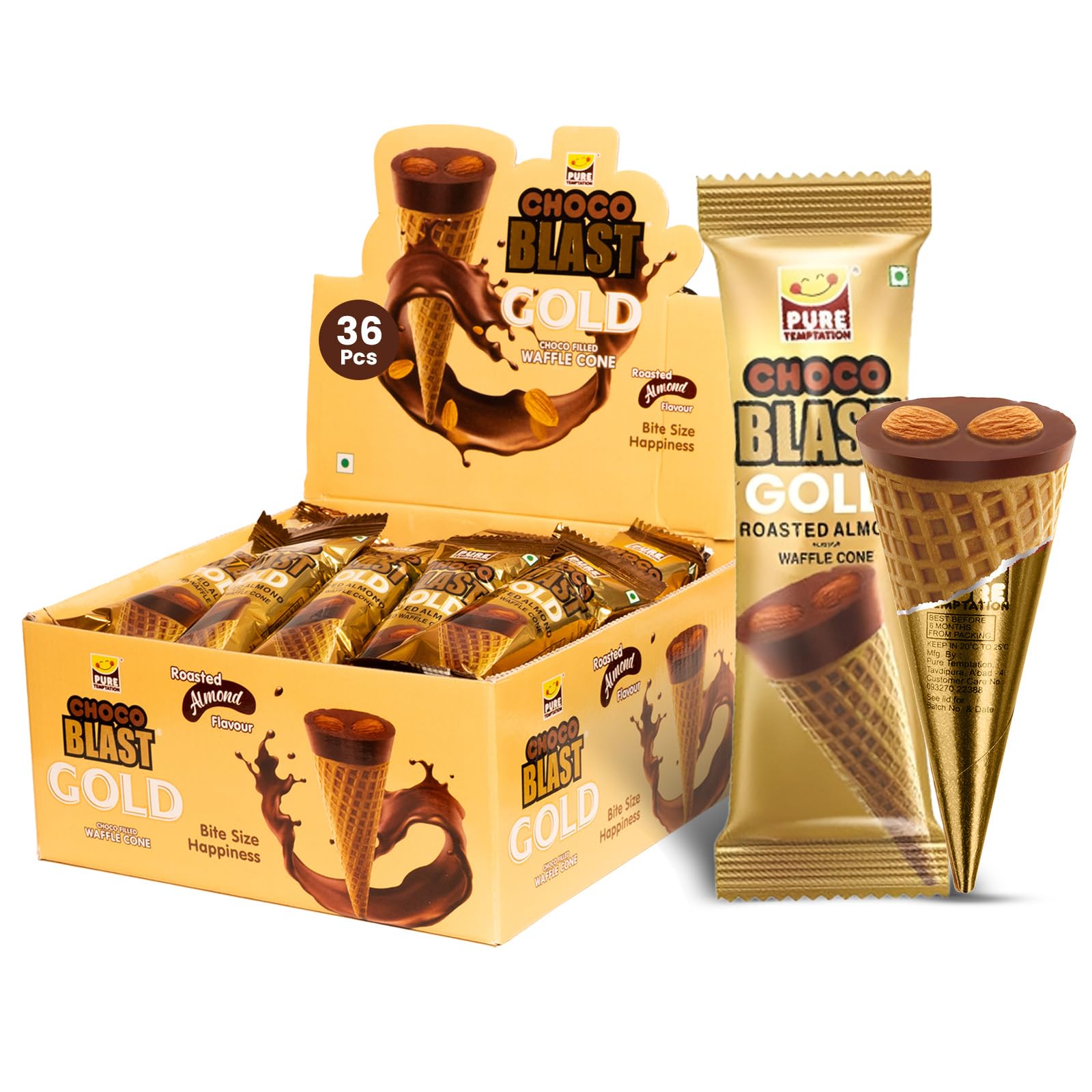 Pure Temptation Gold Chocoblast | Premium Chocolate Filled Waffle Cone | Rich Creamy Milk Chocolate Treat | Ideal Chocolate Gift Box for Birthday, Christmas, Halloween & Festive Gifting Mood Booster