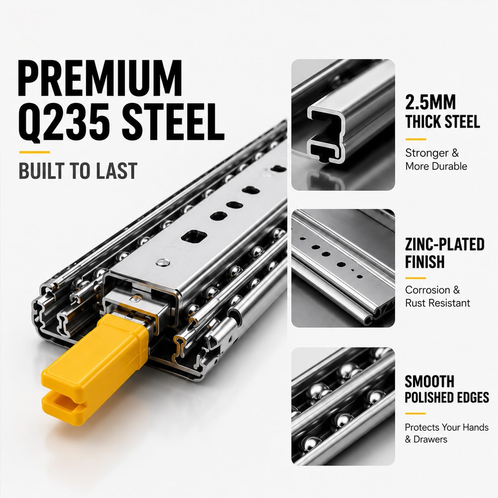 Guide Cassetto Pesanti 500 lbs, Estrazione Totale con Cuscinetti