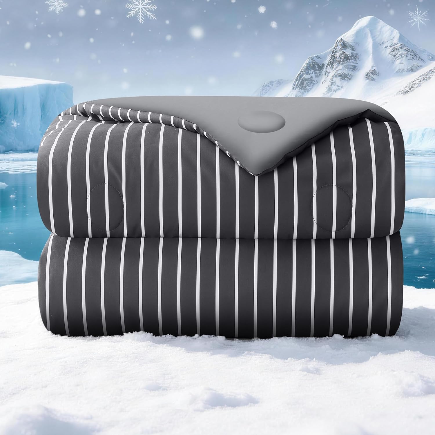 bedsmile Pinstripe Cooling Comforter Twin Size, Q-Max 0.45 Reversible Striped Cooling Blanket for Hot Sleepers, Breathable Lightweight Silk Smooth Summer Bedding, Quilted Ice Blanket, Dark Gray