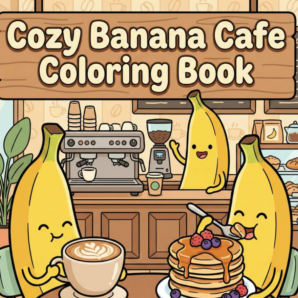 Cozy Banana Cafe Coloring Book: A Bold and Easy Coloring Book Featuring Cute Coffee Shop Scenes, Sweet Treats, and Relaxing Vibes for Adults and Kids