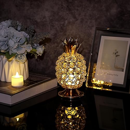 Miniatura 8 de JUXYES Adorno de piña con cuentas de cristal brillante, hecho a mano, candelabro decorativo de piña, figura de fruta artificial, estatua de mesa,