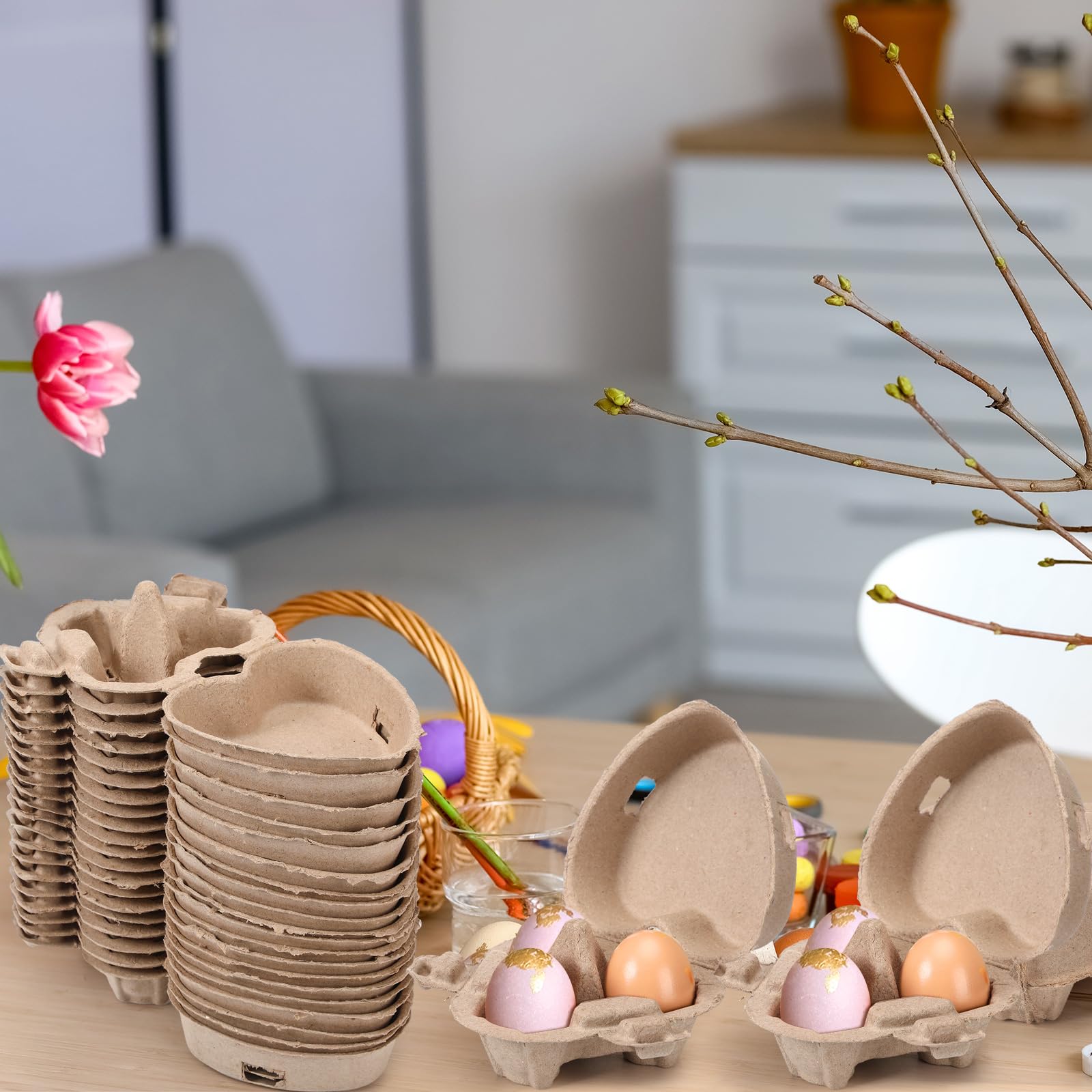 FoldTier Eierkartons in Herzform, 3 Stück, natürlicher Zellstoff, Eierkartons mit Juteseil, wiederverwendbare Aufbewahrungskörbe, Halter für Küche, Ostern, Urlaub, Geschenke, Markt, Bauernhof, 80