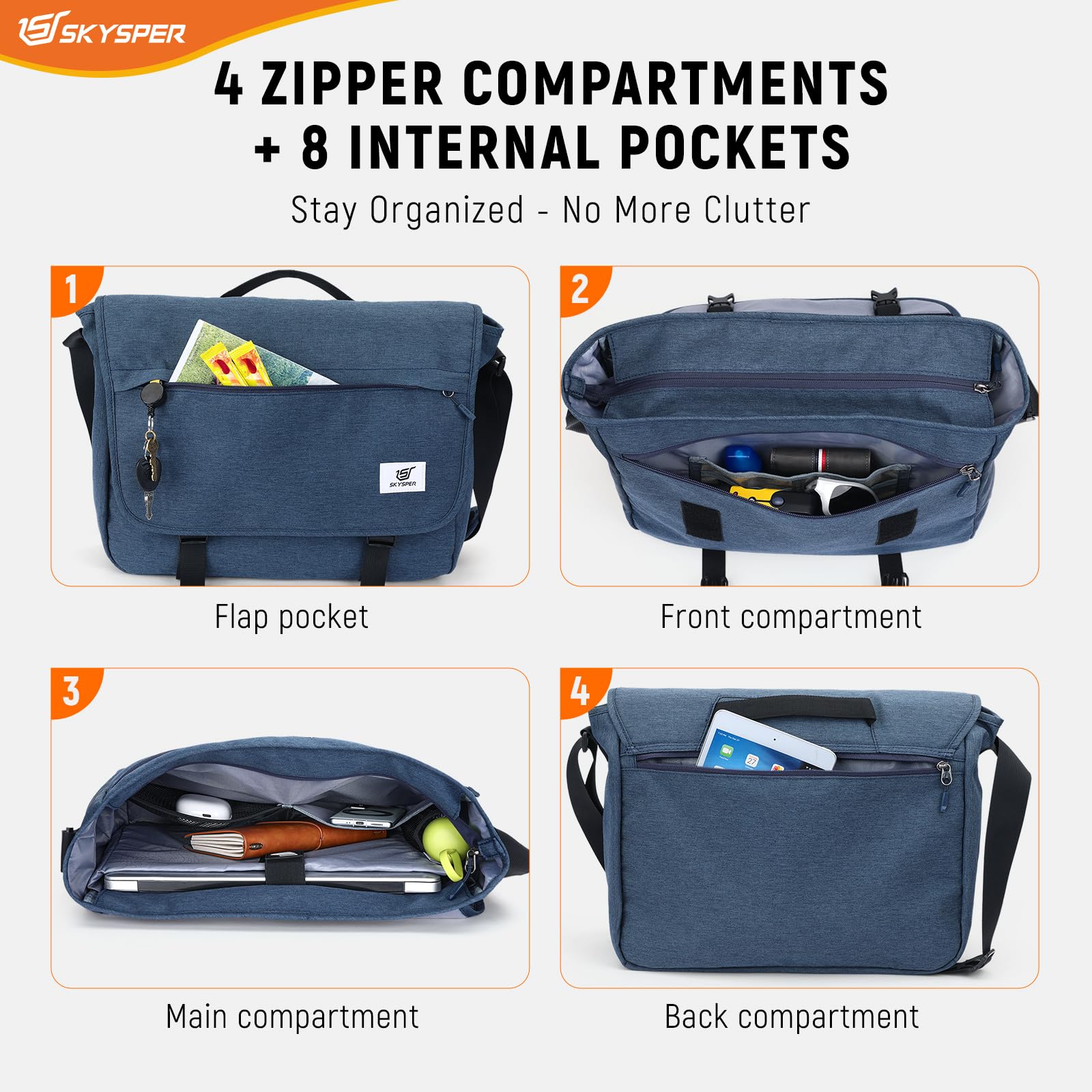 SKYSPER URBANX15 Borsa a tracolla per laptop 15.6" - Messenger bag antirubino grande uomo donna, lavoro e scuola