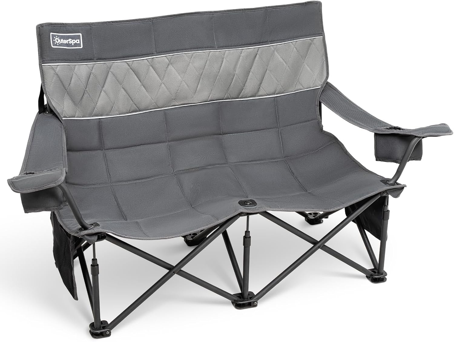 Oversized Camping Couch for Adults Heavy Duty, Fully Padded Double Camping Chair Outdoor Loveseat Double Folding Chair Double Lawn Chairs for Outdoor,Indoor,Camping,Travel,Supports 600lbs Grey