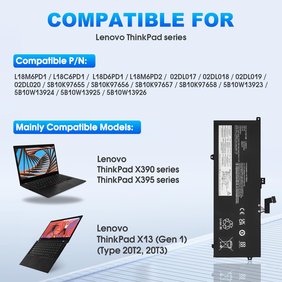 L18M6PD1 Laptop-Akku für Lenovo ThinkPad X390 X395 X13 Gen 1 2020 Series