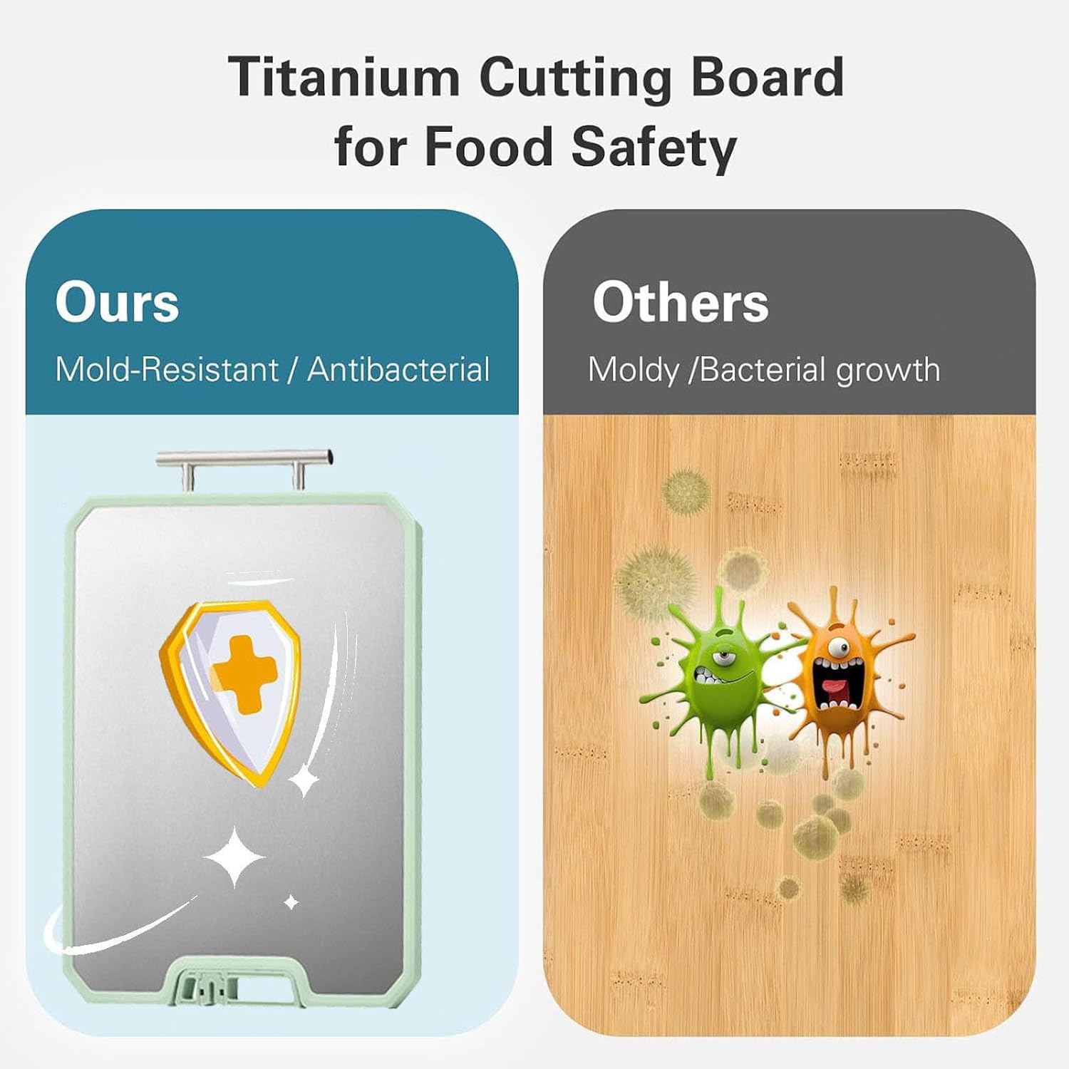 Titanium Cutting Boards for Kitchen Double-Sided Titanium/Wheat Straw, Large Size 15.7in×12in, Meat Cutting Board with Handle and Stand Design