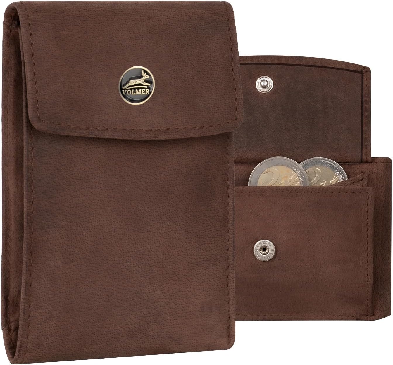 Fa.Volmer Compact leather wallet with RFID protection, large coin compartment, 9 compartments for credit cards, includes gift box, VO40, brown, Mini, Classic image 5