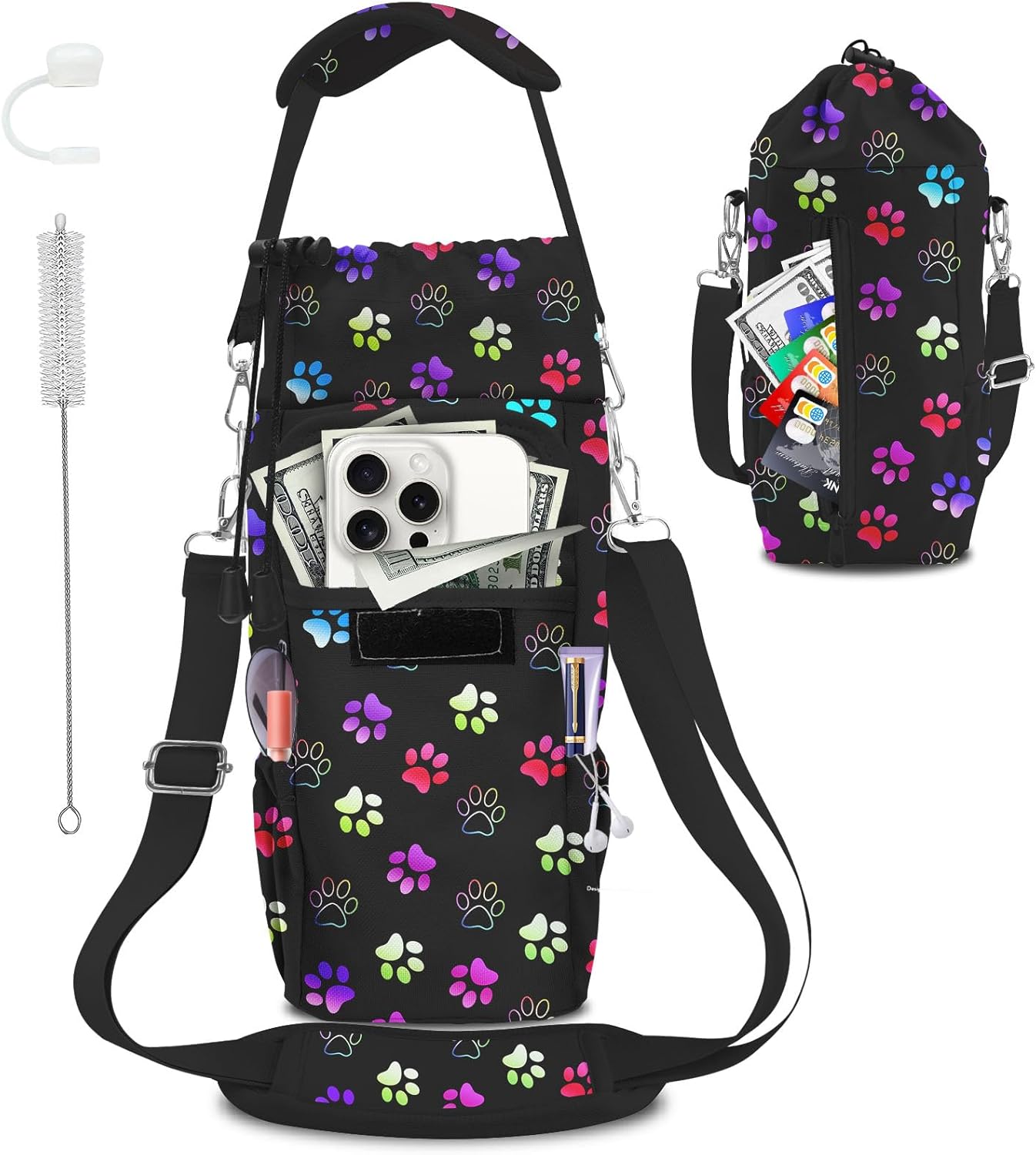 LAOTANGJIA Insulated Water Bottle Carrier with Phone Pocket & Adjustable Strap