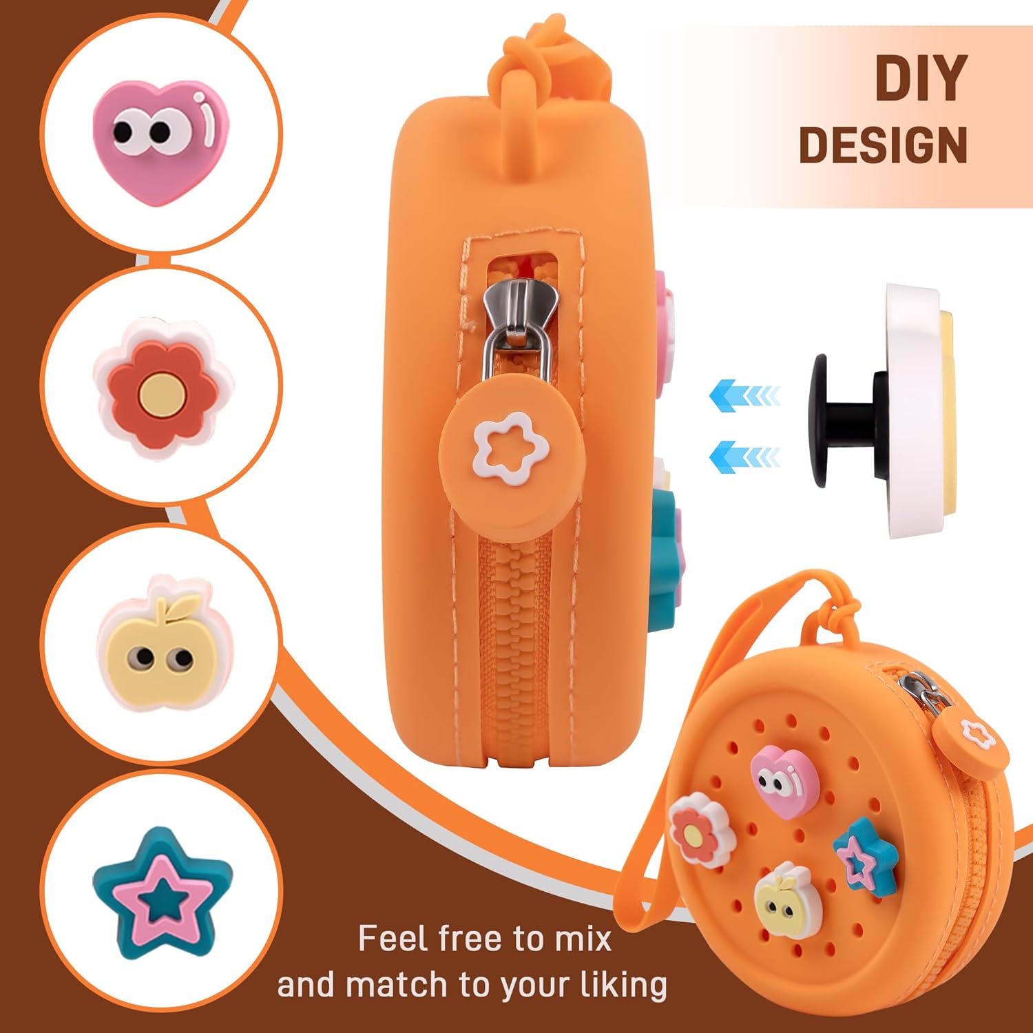 Candy Small Crossbody Bag Cell Phone Purse with Adjustable Strap and Coin Purse with Charms (Orange)