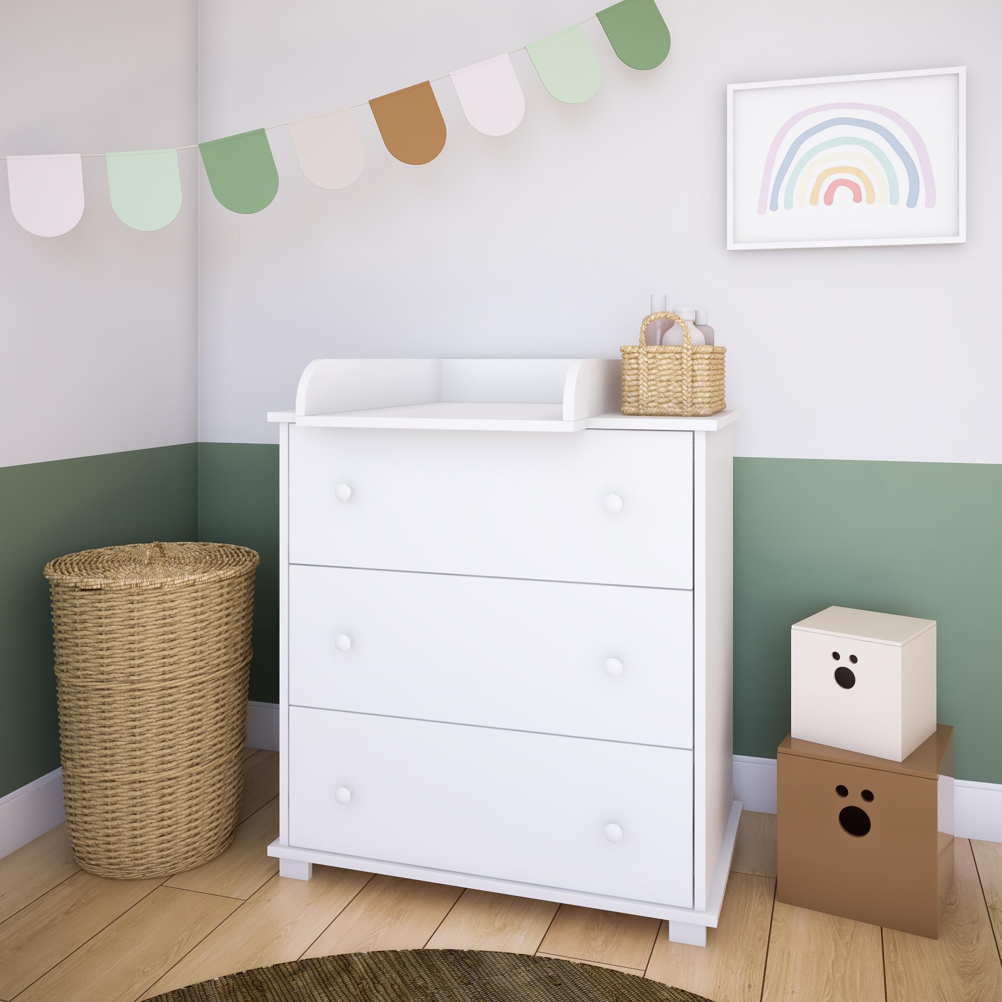 Kids Collective Cassettiera fasciatoio fasciatoio con accessorio fasciatoio rimovibile con 3 cassetti in bianco Made in Europe