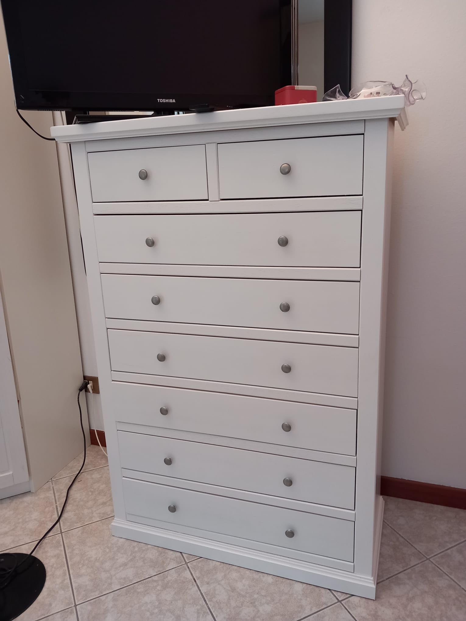Mar.c.a. Design - Commode Bois 87x37x127 cm 8 Tiroirs - Commode Chambre Style Classique Base Plate - Made in Italy