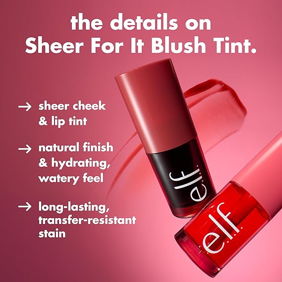 e.l.f. Sheer For It Blush Tint, Multi-Use, Long-Lasting Lip & Cheek Makeup, Creates A Natural Flush Finish, Vegan & Cruelty-Free, Pink Positive