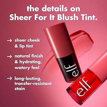 e.l.f. Sheer For It Blush Tint, Multi-Use, Long-Lasting Lip & Cheek Makeup, Creates A Natural Flush Finish, Vegan & Cruelty-Free, Pink Positive