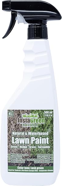 Premium Grass Paint butelka z rozpylaczem 500 ml / 17 uncji płynu amerykańskiego – gotowa do użycia na trawnikach i żywopłotach – farba trawnikowa przeciwko żółtej trawie – naturalnie na