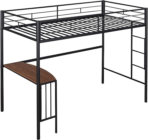 Miniatura 12 de Harper & Bright Designs Cama alta de metal con escritorio, marco de cama individual para adolescentes, escaleras integradas, barandillas de