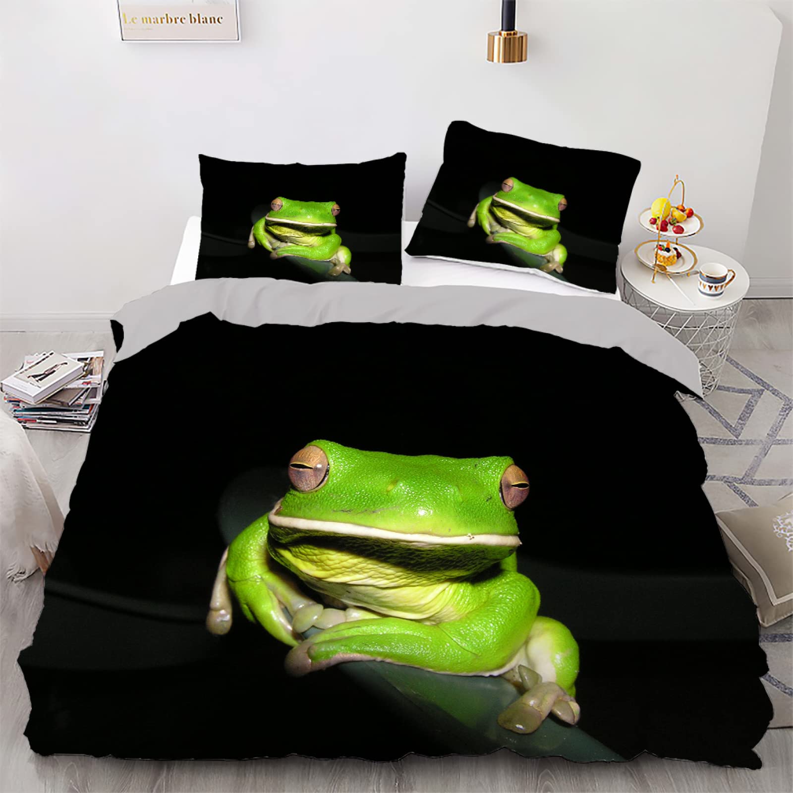 Housse de couette grenouille noire 140x200 douce pour lit enfant