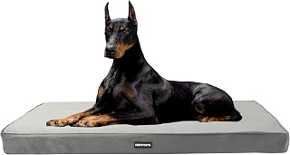 HMTOPE Orthopedic Dog Bed, 10cm Thick Dog Pillow For Large Dogs, Removable And Washable Dog Mat, Non-slip Bottom, Waterproof Lining, 120cm, Light Grey