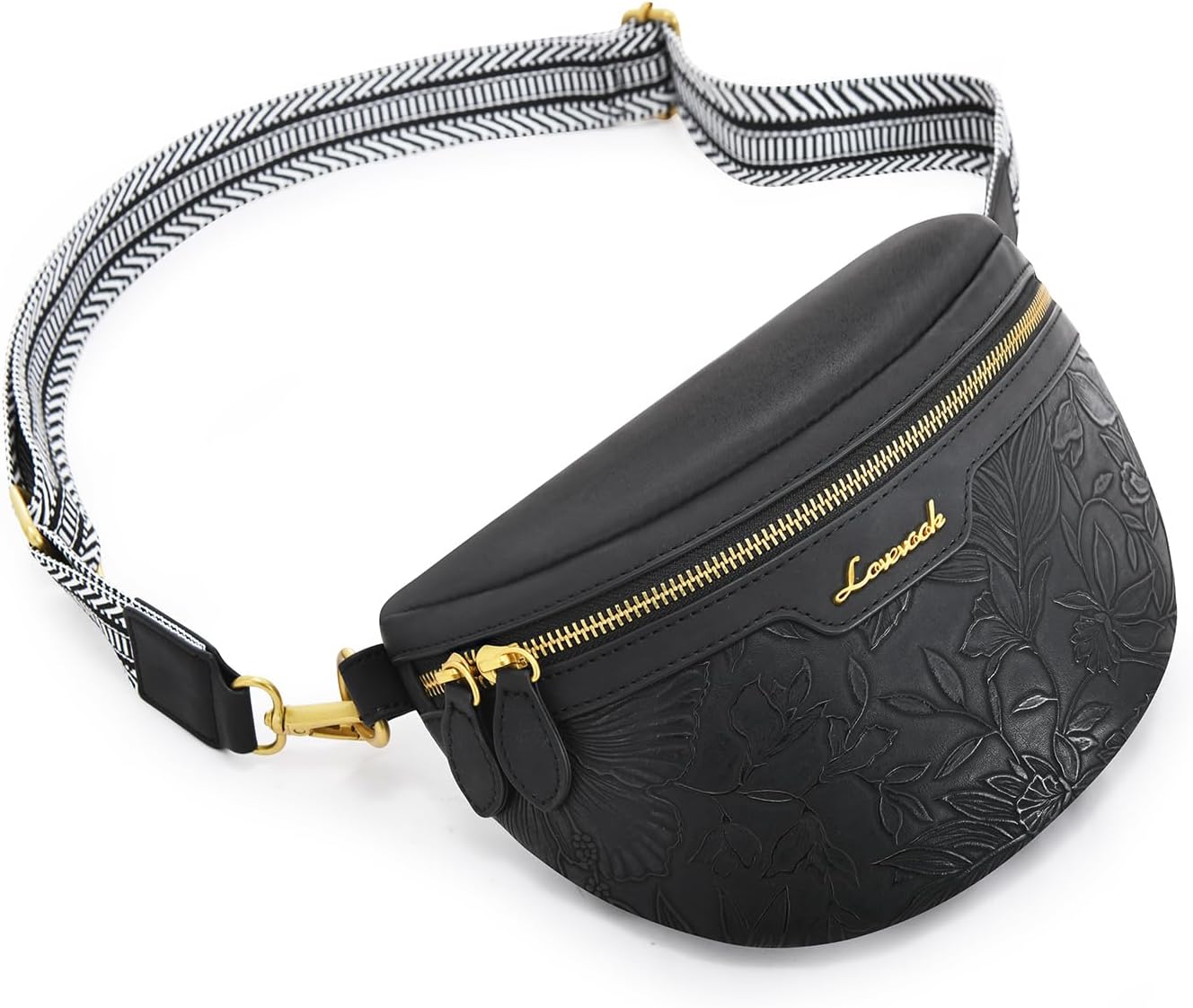 LOVEVOOK Fanny Packs for Women Cross Body, Vegan Leather Belt Bag for Women, Waterproof Sling Purse Fashion Waist Pack Designer Chest Bum Bag with Boho Style Strap