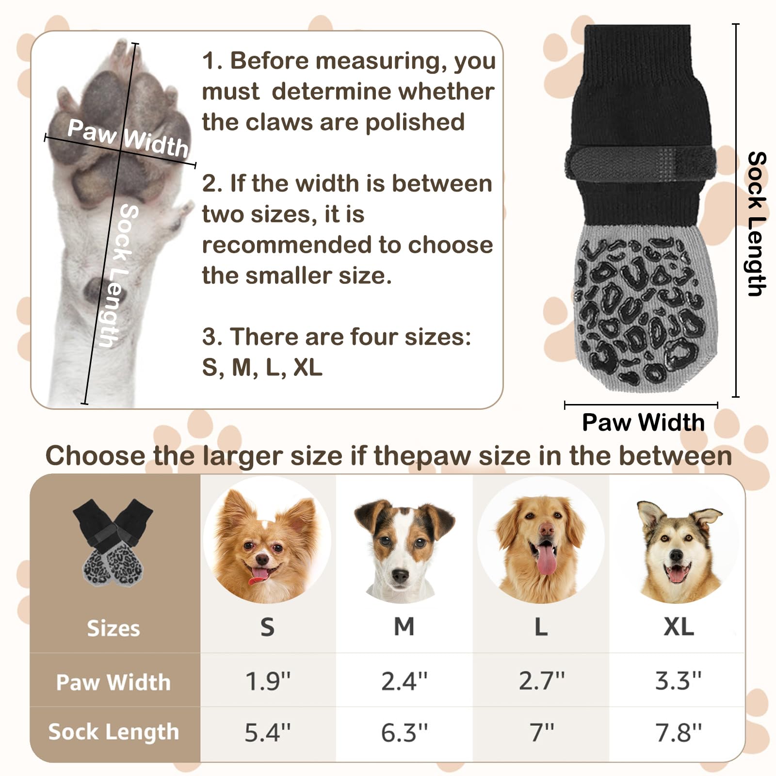 Chaussette pour Chien, 2 Paires Chaussettes Chien Antidérapantes, avec Fermeture Bande Auto Réglable Protections de Pattes pour Chaussettes pour Chiens, pour L'extérieur et L'intérieur(M)
