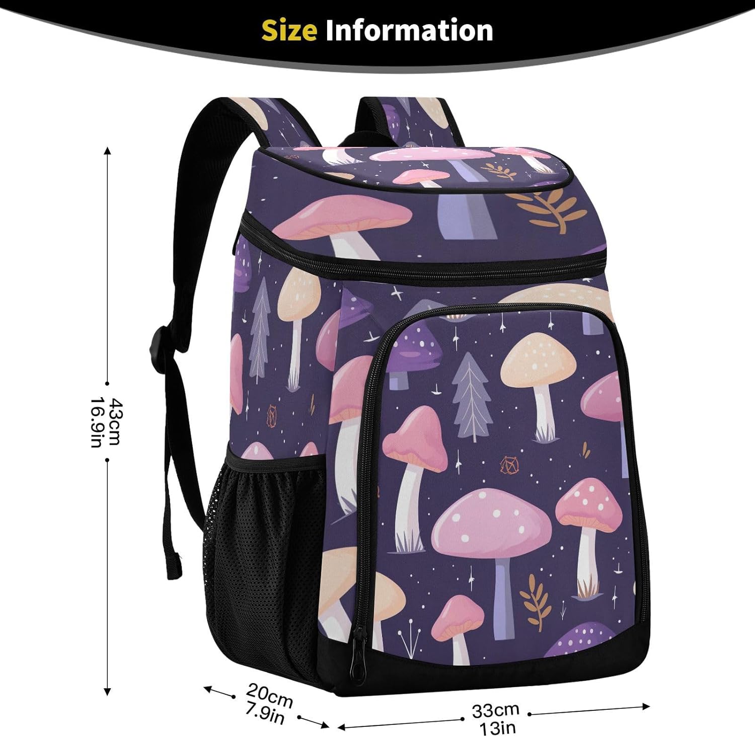 Cute Cartoon Mushrooms Cooler Backpack 36 Cans Leakproof Waterproof Backpack Cooler Bag Beach Accessories Travel Camping Fishing Backpack for Women Men