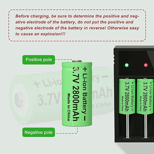 Miniatura 6 de CBJJ Batería 16340 con cargador, batería recargable 16340 de 2800 mAh con cargador de 2 bahías (paquete de 4 baterías de 3.7 V y cargador)