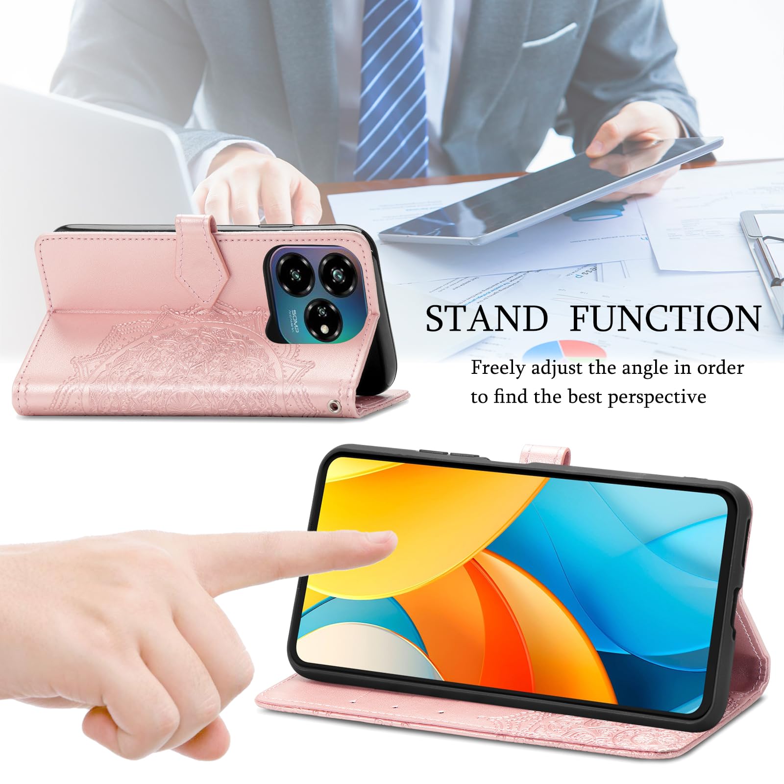 Leder Flip Case Für ZTE Blade V60 Vita – Mit Standfunktion, Kartenfach & Magnetschnalle – Schwarz