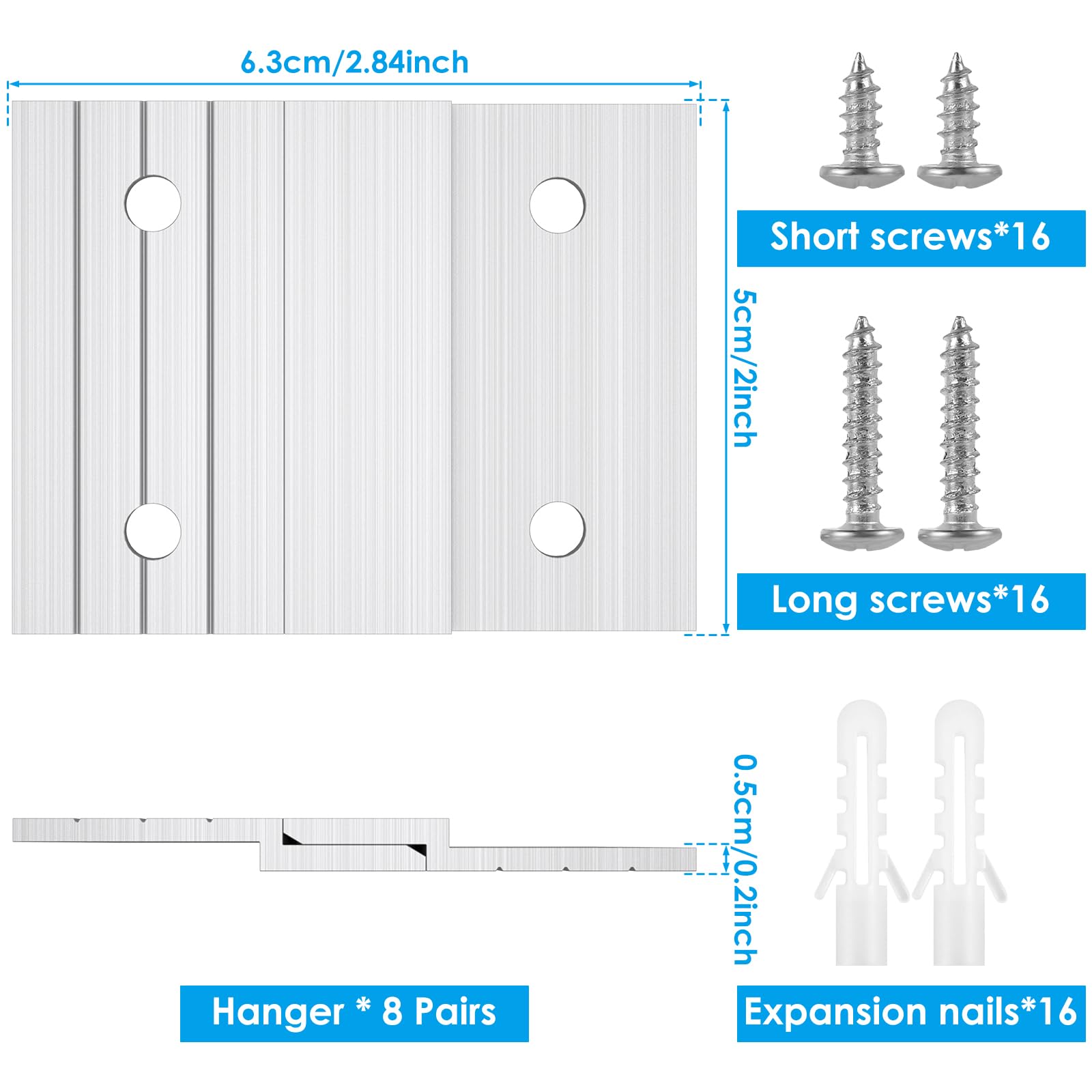 Ganci A Z Per Quadri: 5 Paia Resistenti In Alluminio Da 10,2 Cm - Kit Di Montaggio A Parete Con Clip A Incastro Per Appendere Cornici, Mensole E Lavagne - 2
