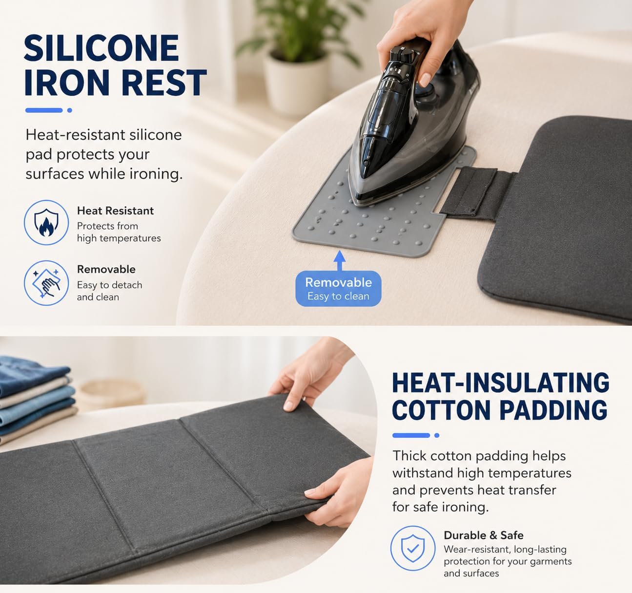 Foldable Steamer Board for Clothes, 35.62 x 15.75 Inch Portable Ironing Mat with Silicone Iron Rest, Heat-Resistant Steaming Pad for Shirts, Pants & Garments, Grey