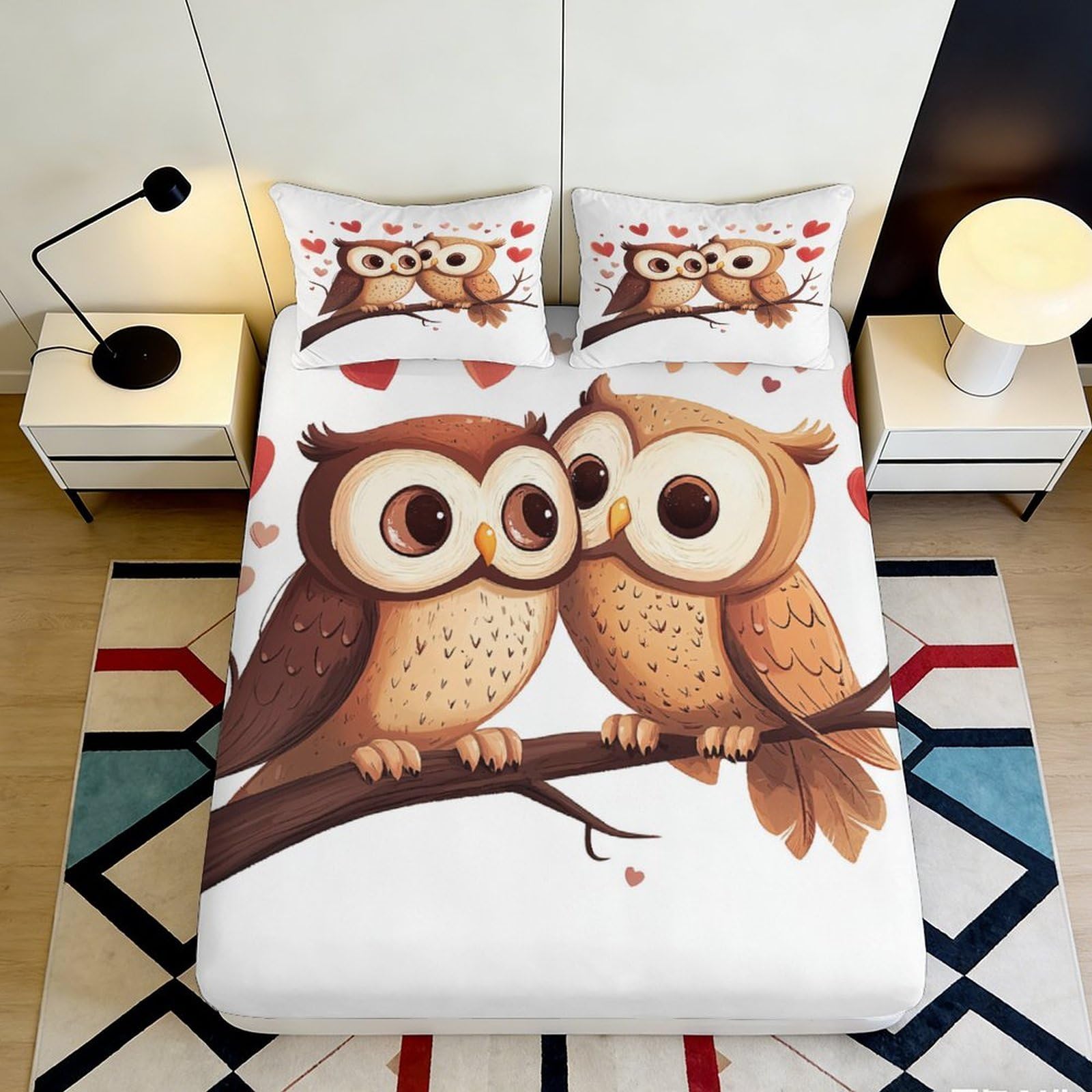 Pnayamiorkfel Style-9 3D Printed Cartoon Owl Fitted Sheet Microfiber Soft Brown Animal Bed Cover For Bedroom Dorm Mattress Protection Decor 90X200x25cm