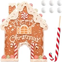 Gingerbread Golf Game Set, Christmas Mini-Golf Game Kit with Candy Stick Ball and 2D Gingerbread House Goal, Funny Christmas Indoor Games Sets for All Age Groups & Family Party