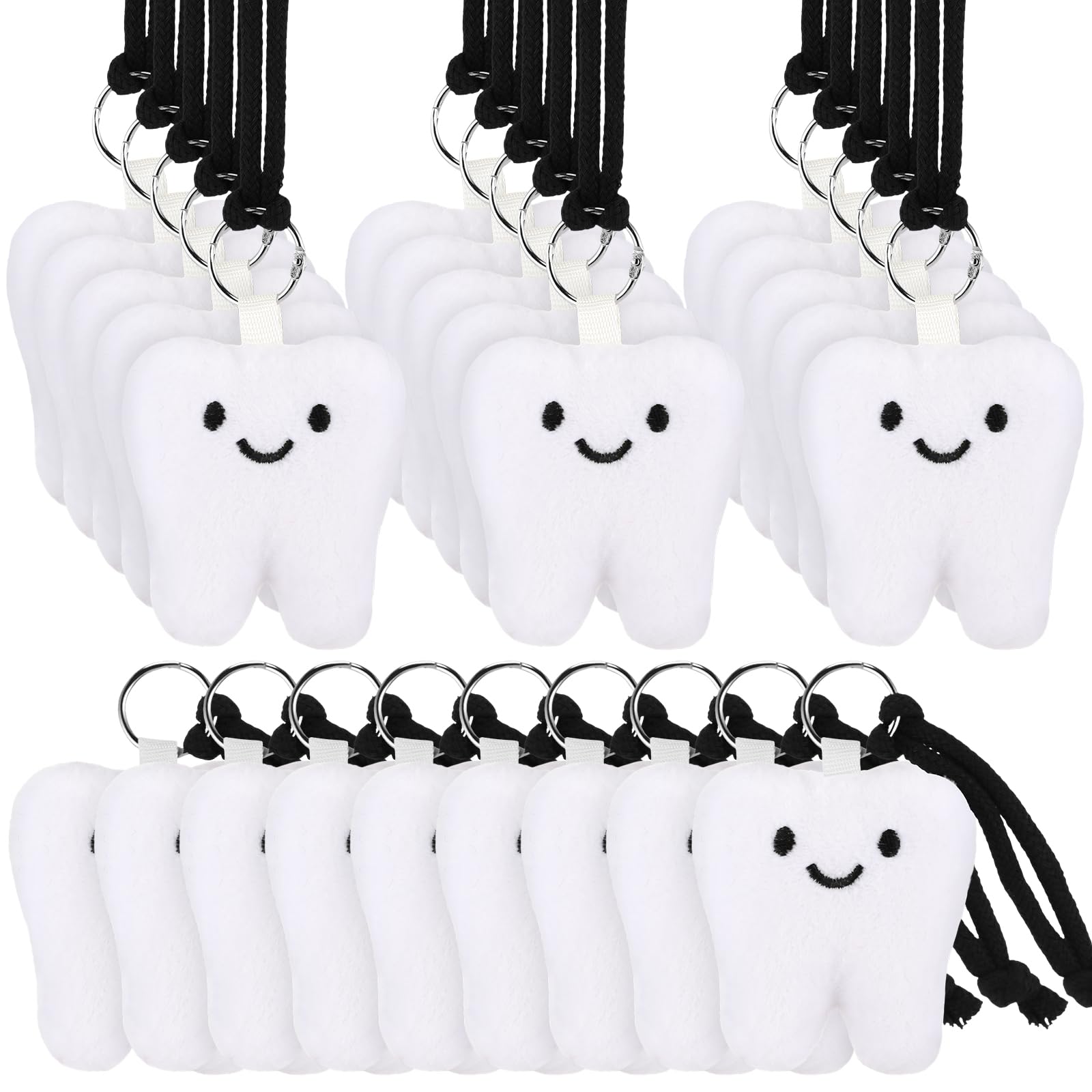 Motionchic 24 Set Dental Assistant Gift Funny Tooth Plush Keychains Dental Toy Dentist Appreciation Gifts for Graduation Hygienist Nurse Coworker Staff, White Body With Black Expression, about 3.15