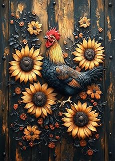 Sunflower Diamond Art Kits for Adults, Chicken Diamond Painting Kit 5D DIY Full Drill Square Rhinestone Gem Art Crafts for Adults with Complete Tools for Room Decor, Gifts 16X22 Inch -bby2507Y5