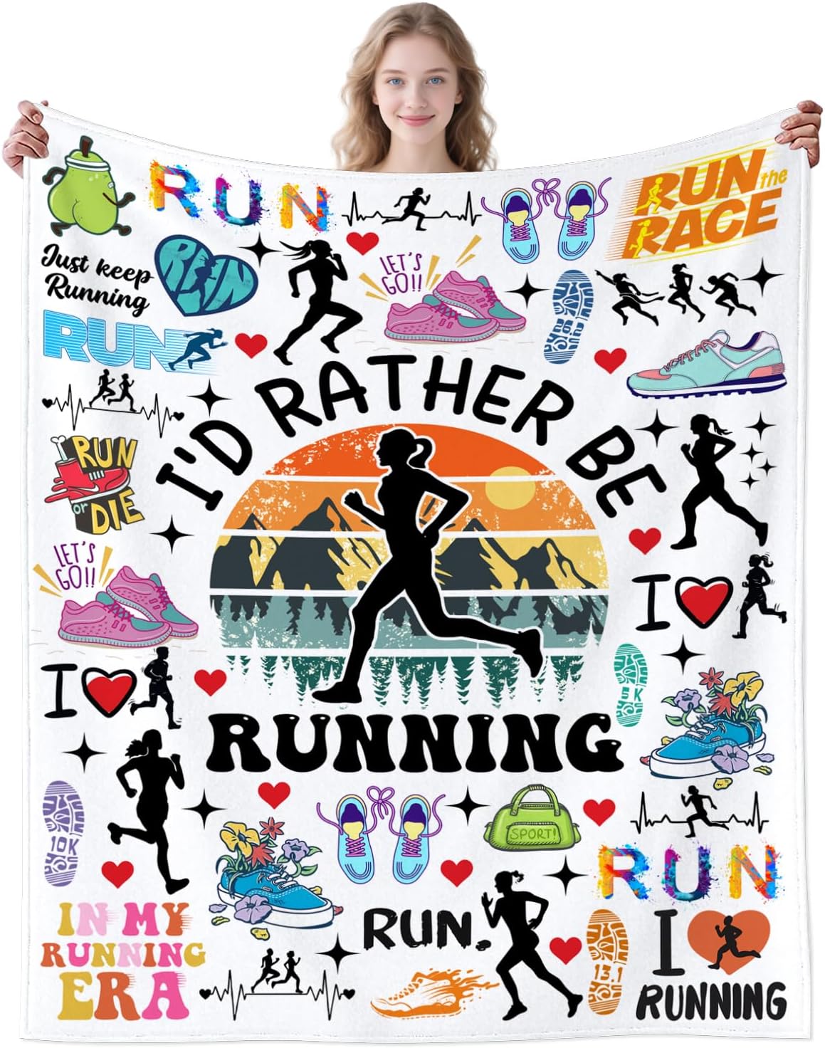 Cool Running Blanket Cross Country Gifts for Adults Female,Running Accessories Run Throw Blankets,Marathon Presents for Runner 50"X40"